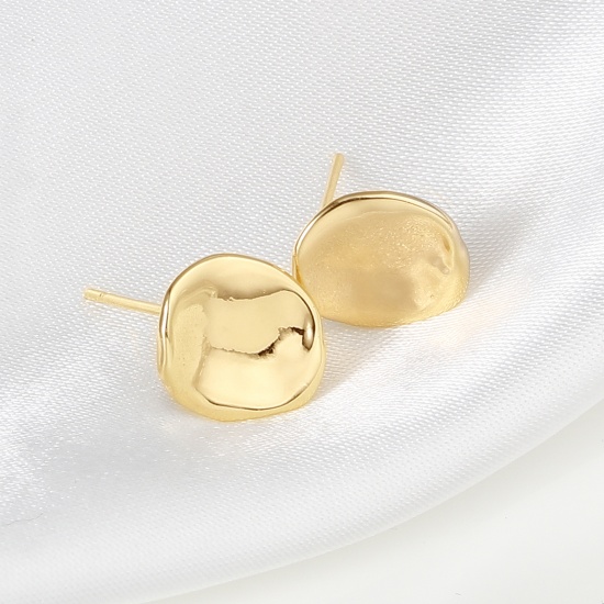 Imagen de Latón Pendientes 18K Oro Real Chapado Óvalo W/ Lazo 11mm x 10mm, Post/ Wire Size: (21 gauge), 2 Unidades