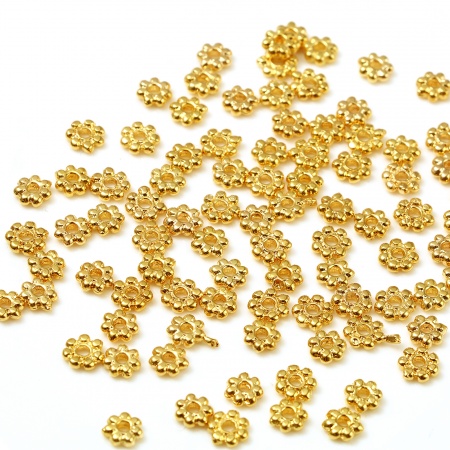 Brass Beads 18K Real Gold Plated Flower About 5mm x 5mm, Hole: Approx 1.4mm, 20 PCs