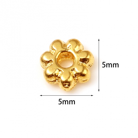 Picture of Copper Beads 18K Real Gold Plated Flower About 5mm x 5mm, Hole: Approx 1.4mm, 20 PCs