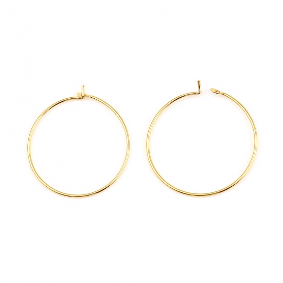 Picture of Brass Hoop Earrings 18K Real Gold Plated Circle Ring 25mm Dia., Post/ Wire Size: (21 gauge), 10 PCs                                                                                                                                                           