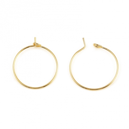 Picture of Brass Hoop Earrings 18K Real Gold Plated Circle Ring 20mm Dia., Post/ Wire Size: (21 gauge), 10 PCs                                                                                                                                                           