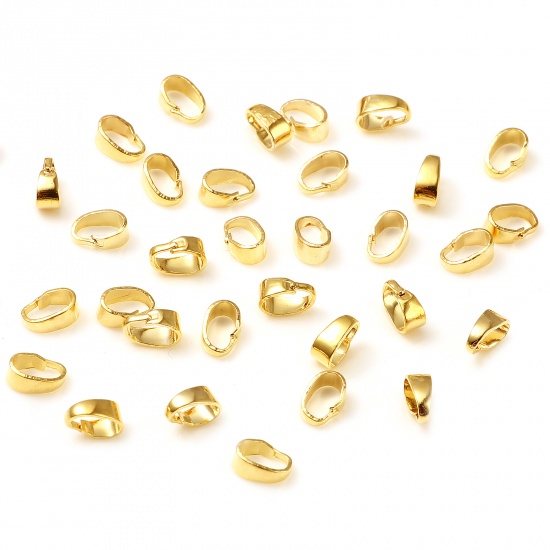 Picture of Brass Pendant Pinch Bails Clasps 18K Real Gold Plated 6mm x 3mm, 20 PCs                                                                                                                                                                                       