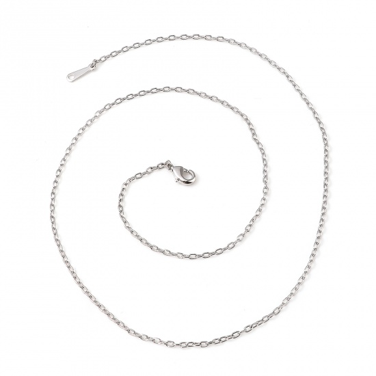 Picture of Brass Necklace Link Cable Chain Real Platinum Plated 47cm(18 4/8") long, 1 Piece                                                                                                                                                                              