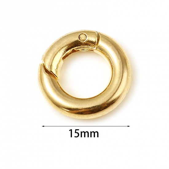 Picture of Brass Safety Rings 18K Real Gold Plated Circle Ring 15mm Dia., 2 PCs