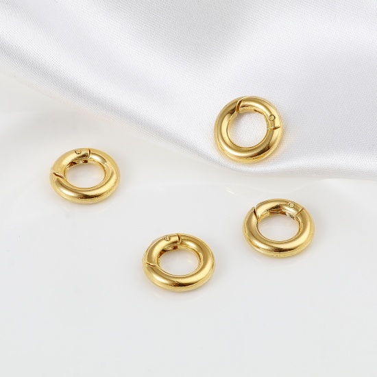 Picture of Brass Safety Rings 18K Real Gold Plated Circle Ring 15mm Dia., 2 PCs