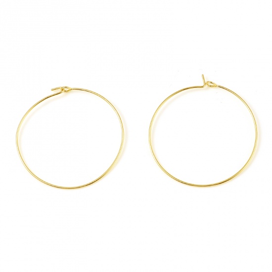 Picture of Brass Hoop Earrings 18K Real Gold Plated Circle Ring 35mm Dia., Post/ Wire Size: (21 gauge), 10 PCs                                                                                                                                                           