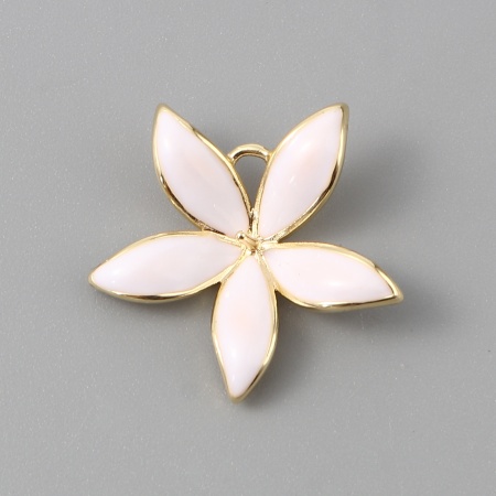 2 Pcs Bélière pour Perle en Laiton Plaqué Or Véritable 18K Blanc Fleur Émail 24mm x 23mm, Épaisseur d'Aiguille: 0.9mm