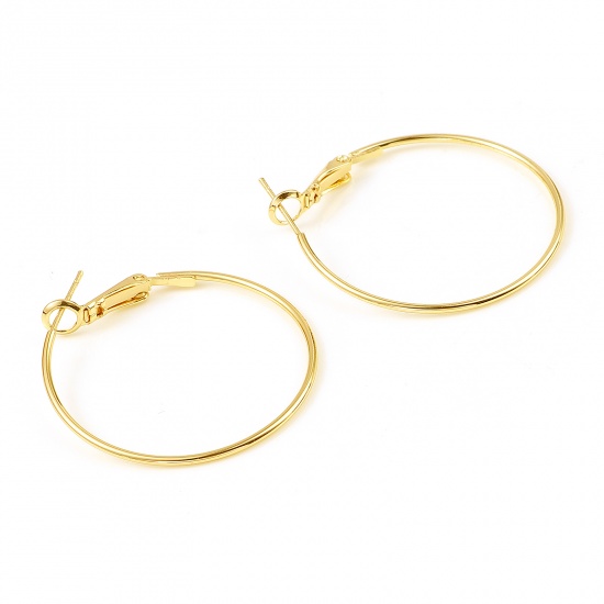 Picture of Brass Hoop Earrings 18K Real Gold Plated Circle Ring Plating 3.5cm Dia., Post/ Wire Size: (21 gauge), 4 PCs                                                                                                                                                   