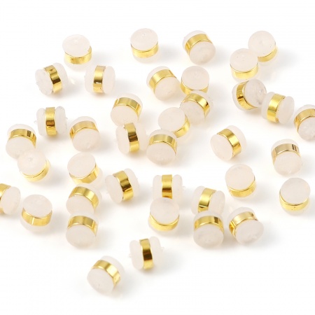 Brass & Silicone Ear Nuts Post Stopper Earring Findings 18K Real Gold Plated White Cylinder 6mm x 5mm, 10 PCs