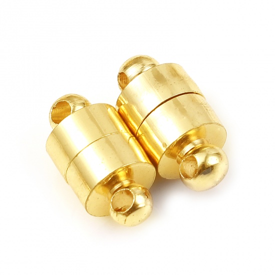 Picture of Brass & Magnetic Hematite Magnetic Clasps 18K Real Gold Plated Cylinder Magnetic 12mm x 6mm, 5 PCs                                                                                                                                                            