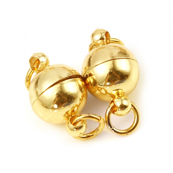 Picture of Brass & Magnetic Hematite Magnetic Clasps 18K Real Gold Plated Round Magnetic 20mm x 8mm, 5 PCs                                                                                                                                                               