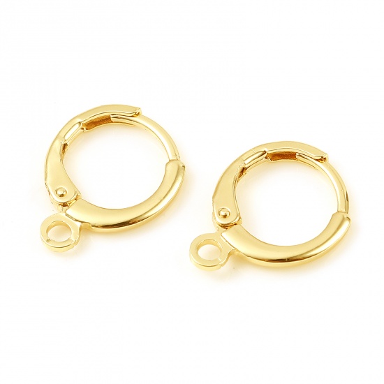 Picture of Brass Hoop Earrings 18K Real Gold Plated Circle Ring W/ Loop 15mm x 12mm, Post/ Wire Size: (18 gauge), 6 PCs                                                                                                                                                  