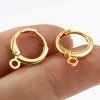 Picture of Brass Hoop Earrings 18K Real Gold Plated Circle Ring W/ Loop 15mm x 12mm, Post/ Wire Size: (18 gauge), 6 PCs