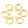 Picture of Brass Hoop Earrings 18K Real Gold Plated Circle Ring W/ Loop 15mm x 12mm, Post/ Wire Size: (18 gauge), 6 PCs