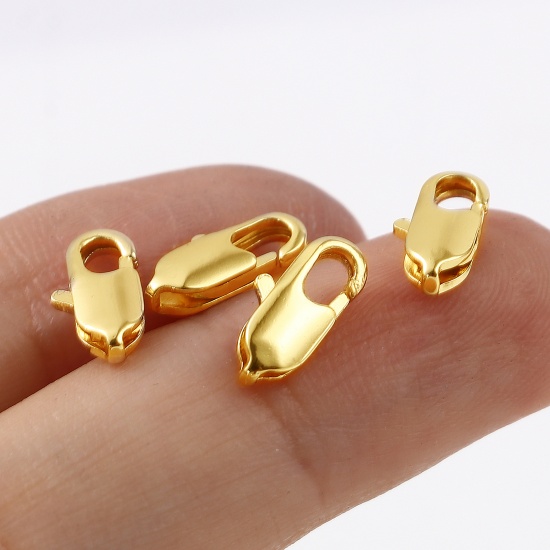 Picture of Brass Lobster Clasp Findings 18K Real Gold Plated Plating 10mm x 5mm, 5 PCs                                                                                                                                                                                   