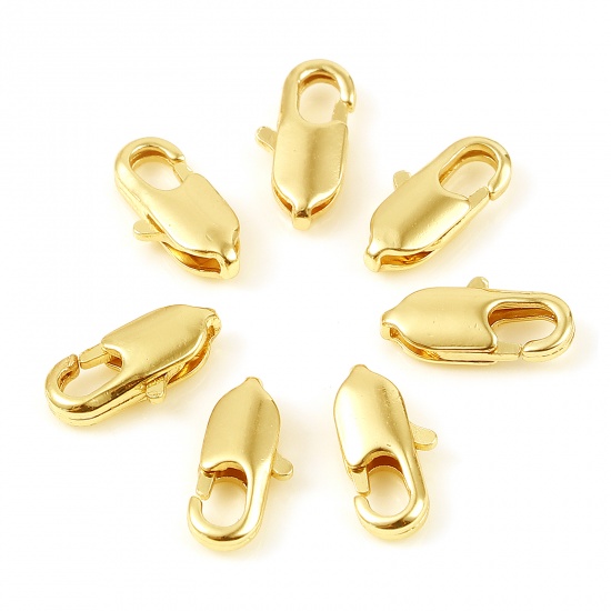 Picture of Brass Lobster Clasp Findings 18K Real Gold Plated Plating 10mm x 5mm, 5 PCs                                                                                                                                                                                   