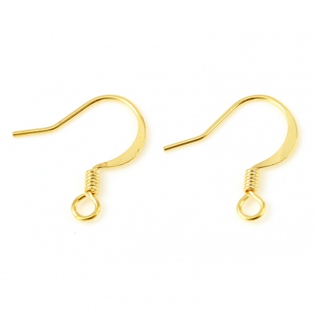 Brass Ear Wire Hooks Earring 18K Real Gold Plated Plating 16mm x 16mm, Post/ Wire Size: (21 gauge), 20 PCs