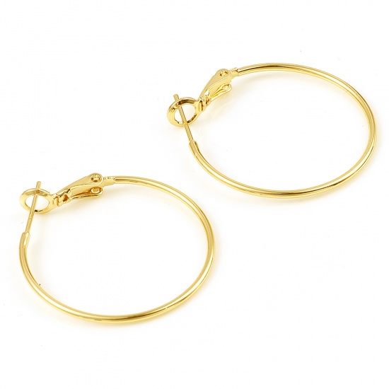 Picture of Brass Hoop Earrings 18K Real Gold Plated Circle Ring Plating 3cm Dia., Post/ Wire Size: (21 gauge), 4 PCs                                                                                                                                                     
