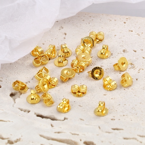 Picture of Brass Ear Nuts Post Stopper Earring Findings 18K Real Gold Plated Round Plating 5mm Dia., 20 PCs                                                                                                                                                              
