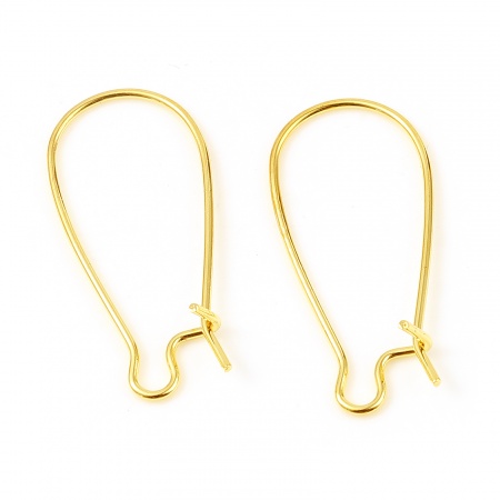 Ottone orecchino cerchio 18K Vero Oro Placcato A Forma di U W/ Loop 25mm x 11mm, Dimensione di Posta / Cavo: (21 misura), 10 Pz