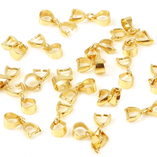 Imagen de Latón Pellizque Fianzas Clip 18K Oro Real Chapado Revestimiento 12mm x 3mm, 10 Unidades