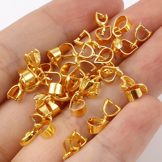 Imagen de Latón Pellizque Fianzas Clip 18K Oro Real Chapado Revestimiento 12mm x 3mm, 10 Unidades