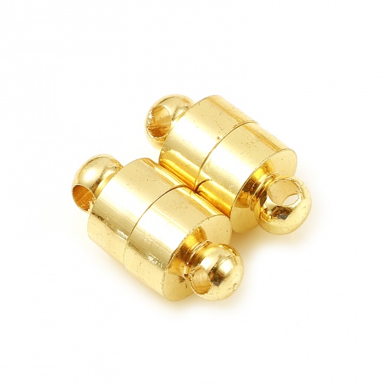 Picture of Brass & Magnetic Hematite Magnetic Clasps 18K Real Gold Plated Cylinder Magnetic 12mm x 6mm, 5 PCs                                                                                                                                                            