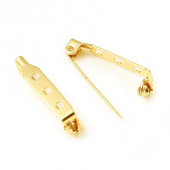 Picture of Brass Pin Brooches 18K Real Gold Plated Plating 27mm x 5mm, 10 PCs