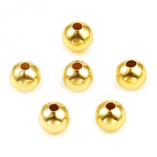 Picture of Brass Beads 18K Real Gold Plated Round Plating About 2mm Dia, Hole: Approx 1mm, 500 PCs                                                                                                                                                                       