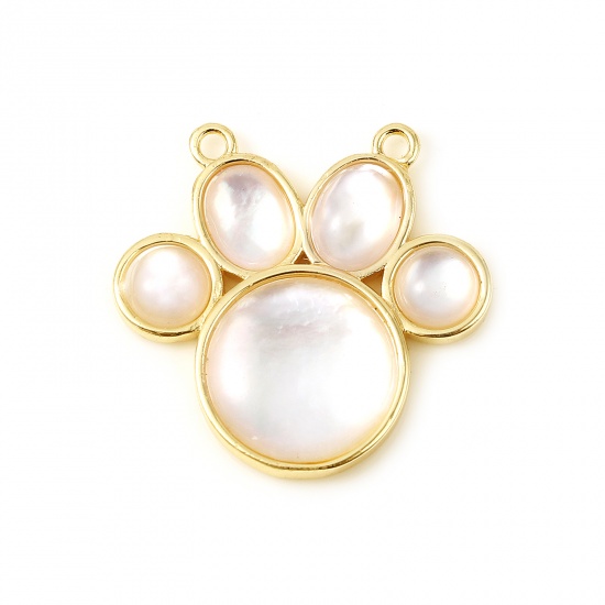 Picture of Shell & Copper Pet Memorial Charms Paw Claw 18K Real Gold Plated White 21mm x 20mm, 1 Piece