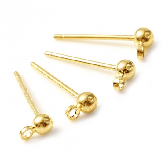 Picture of Copper Ear Post Stud Earrings Gold Filled Ball W/ Loop 5mm x 3mm, Post/ Wire Size: 0.7mm, 4 PCs