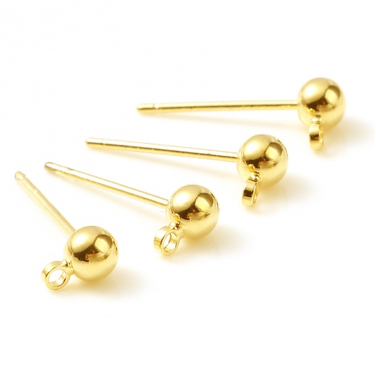 Picture of Copper Ear Post Stud Earrings Gold Filled Ball W/ Loop 6mm x 4mm, Post/ Wire Size: 0.7mm, 4 PCs