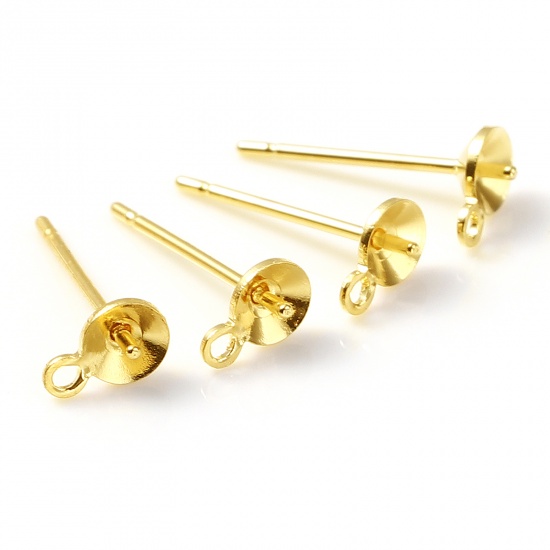 Picture of Copper Ear Post Stud Earrings Gold Filled Round W/ Loop 6mm x 4mm, Post/ Wire Size: 0.7mm, 4 PCs