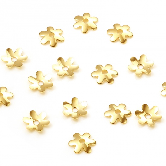 Picture of Brass Beads Caps Gold Filled Flower (Fit Beads Size: 8mm Dia.) 6mm x 6mm, 10 PCs