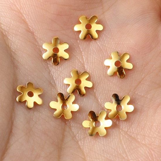 Picture of Copper Beads Caps Gold Filled Flower (Fit Beads Size: 8mm Dia.) 6mm x 6mm, 10 PCs