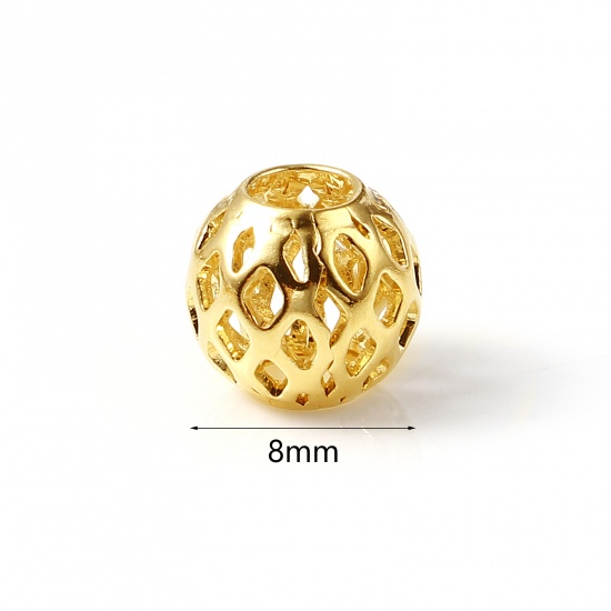 Immagine di Rame Perline Oro riempito Tondo Filigrana Circa 8mm Dia., Foro:Circa 3.6mm, 5 Pz