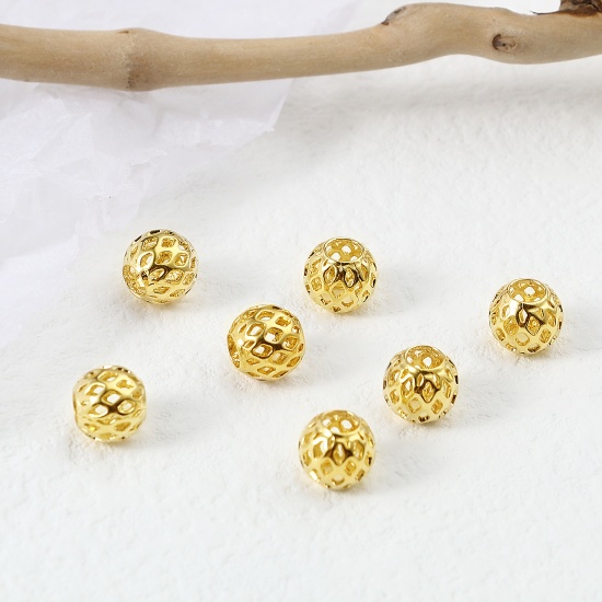 Immagine di Rame Perline Oro riempito Tondo Filigrana Circa 8mm Dia., Foro:Circa 3.6mm, 5 Pz