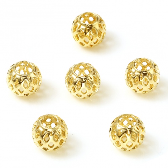 Immagine di Rame Perline Oro riempito Tondo Filigrana Circa 8mm Dia., Foro:Circa 3.6mm, 5 Pz