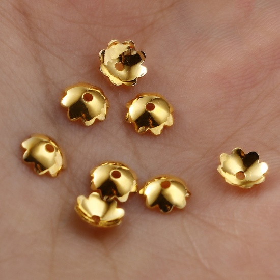 Immagine di Rame Coppette Copriperla Oro riempito Fiore (Addetti 6mm Perline) 5mm x 5mm, 5 Pz