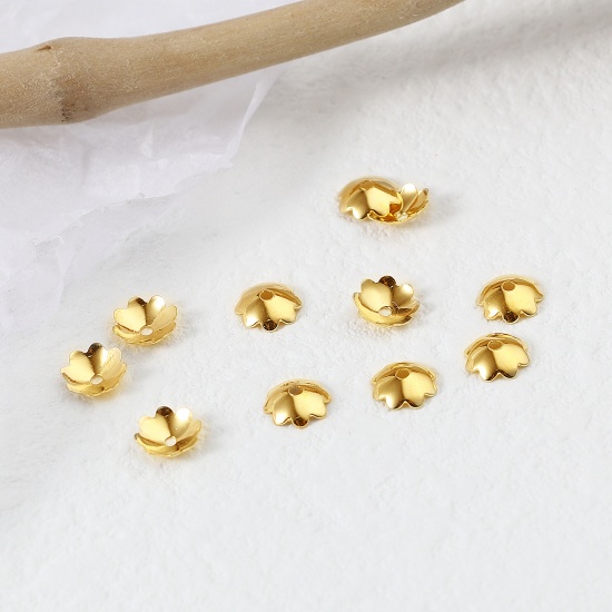 Picture of Copper Beads Caps Gold Filled Flower (Fit Beads Size: 6mm Dia.) 5mm x 5mm, 5 PCs