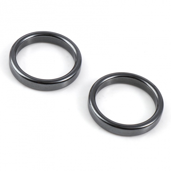 Picture of Hematite Unadjustable Flat Rings Black Circle Ring 18.9mm(US Size 9), 5 PCs