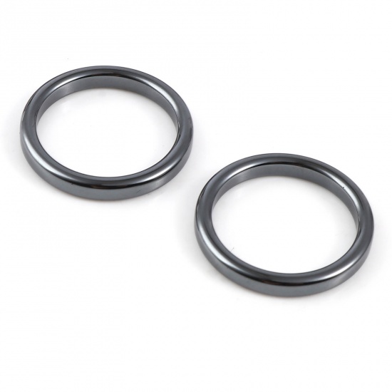 Picture of Hematite Unadjustable Flat Rings Black Circle Ring 18.9mm(US Size 9), 5 PCs
