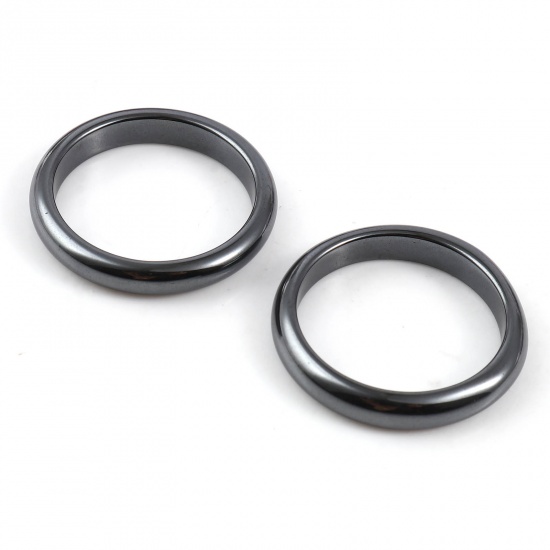 Picture of Hematite Unadjustable Arc Rings Black Circle Ring 16.5mm(US Size 6), 5 PCs