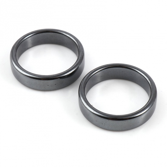 Picture of Hematite Unadjustable Flat Rings Black Circle Ring 16.5mm(US Size 6), 5 PCs