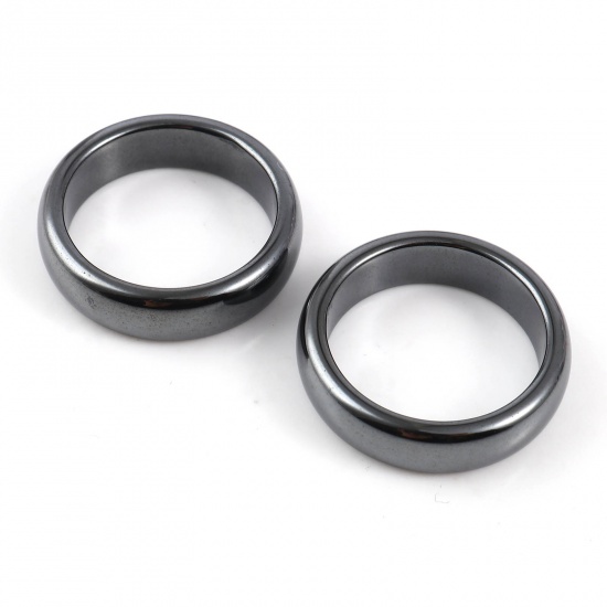 Picture of Hematite Unadjustable Arc Rings Black Circle Ring 16.5mm(US Size 6), 5 PCs