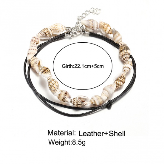 Picture of Natural Shell Anklet Black Round Woven 22.1cm(8 6/8") long, 1 Piece