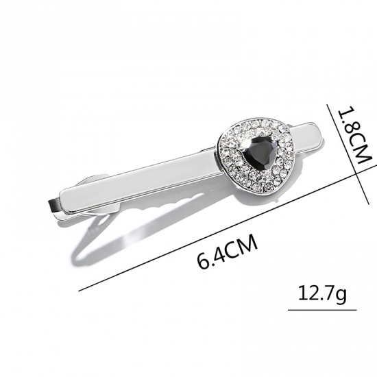 Immagine di Lega di Zinco Cravatta Fermagli Tono Argento Trasparente Strass 6.4cm x 1.8cm, 1 Pz