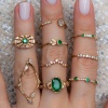 Picture of Knuckle Band Midi Rings Gold Plated Green Oval Clear Rhinestone 18mm( 6/8")(US Size 7.75) - 14mm( 4/8")(US Size 2.75), 1 Set ( 9 PCs/Set)