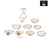 Picture of Knuckle Band Midi Rings Gold Plated Green Oval Clear Rhinestone 18mm( 6/8")(US Size 7.75) - 14mm( 4/8")(US Size 2.75), 1 Set ( 9 PCs/Set)