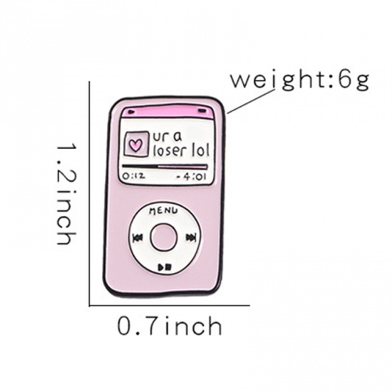 Picture of Pin Brooches MP3 Pink 30mm x 18mm, 1 Piece